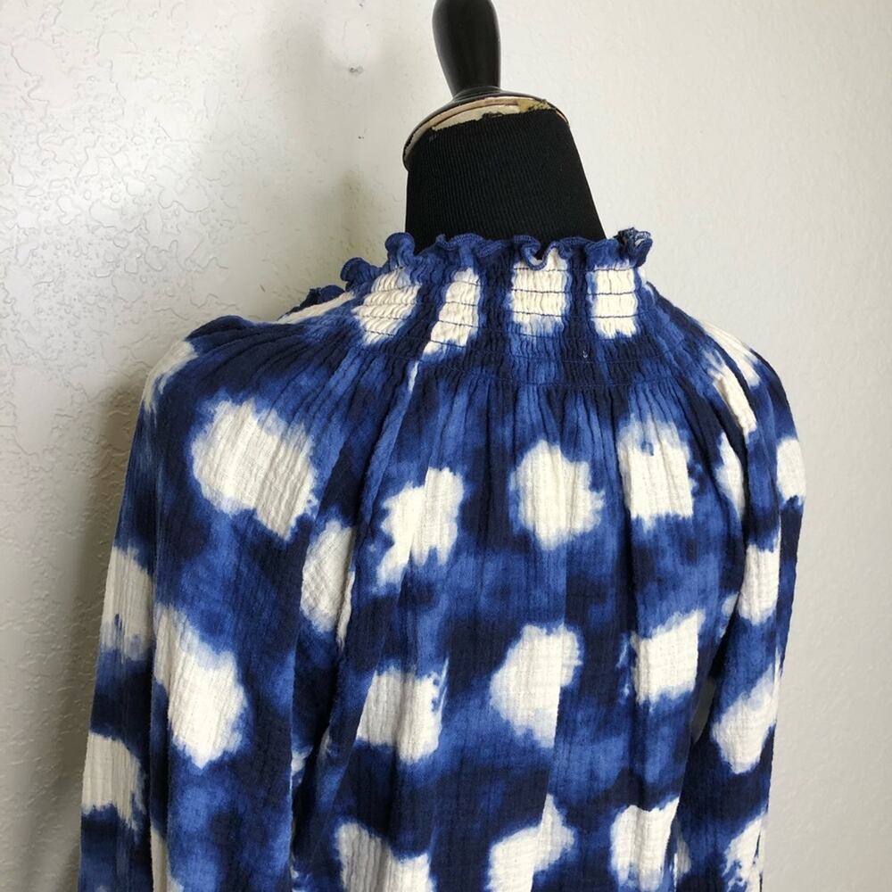Porridge blue white smocked trim peasant style top size Small - Picture 10 of 15